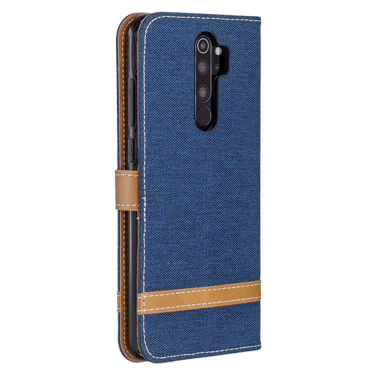 Assorted Color Jeans Cloth Leather Wallet Case for Xiaomi Redmi Note 8 Pro - Dark Blue-3