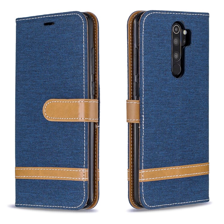 Assorted Color Jeans Cloth Leather Wallet Case for Xiaomi Redmi Note 8 Pro - Dark Blue-4