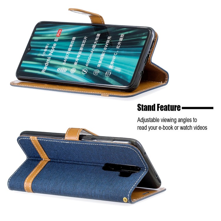 Assorted Color Jeans Cloth Leather Wallet Case for Xiaomi Redmi Note 8 Pro - Dark Blue-5
