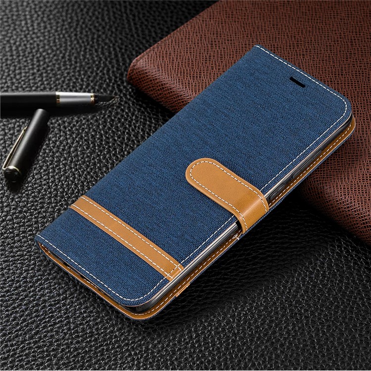 Assorted Color Jeans Cloth Leather Wallet Case for Xiaomi Redmi Note 8 Pro - Dark Blue-7
