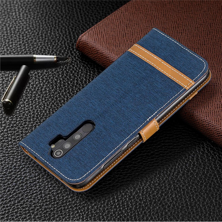 Assorted Color Jeans Cloth Leather Wallet Case for Xiaomi Redmi Note 8 Pro - Dark Blue-8