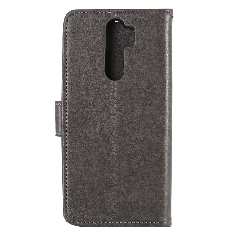 Imprinted Flower Owl Leather Wallet Case for Xiaomi Redmi Note 8 Pro - Grey-2