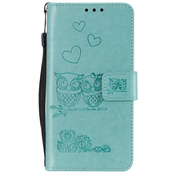 Imprinted Flower Owl Leather Wallet Case for Xiaomi Redmi Note 8 Pro - Cyan-1