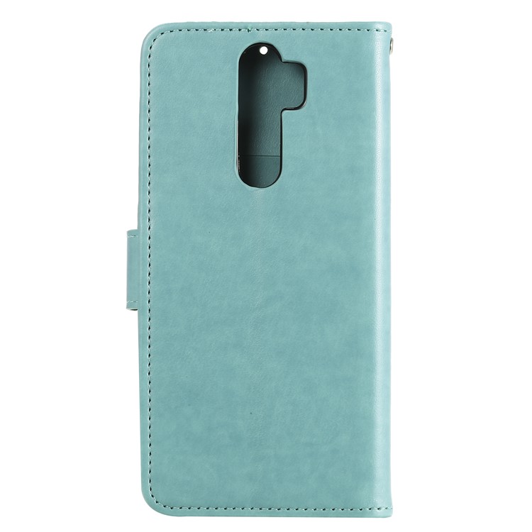 Imprinted Flower Owl Leather Wallet Case for Xiaomi Redmi Note 8 Pro - Cyan-2