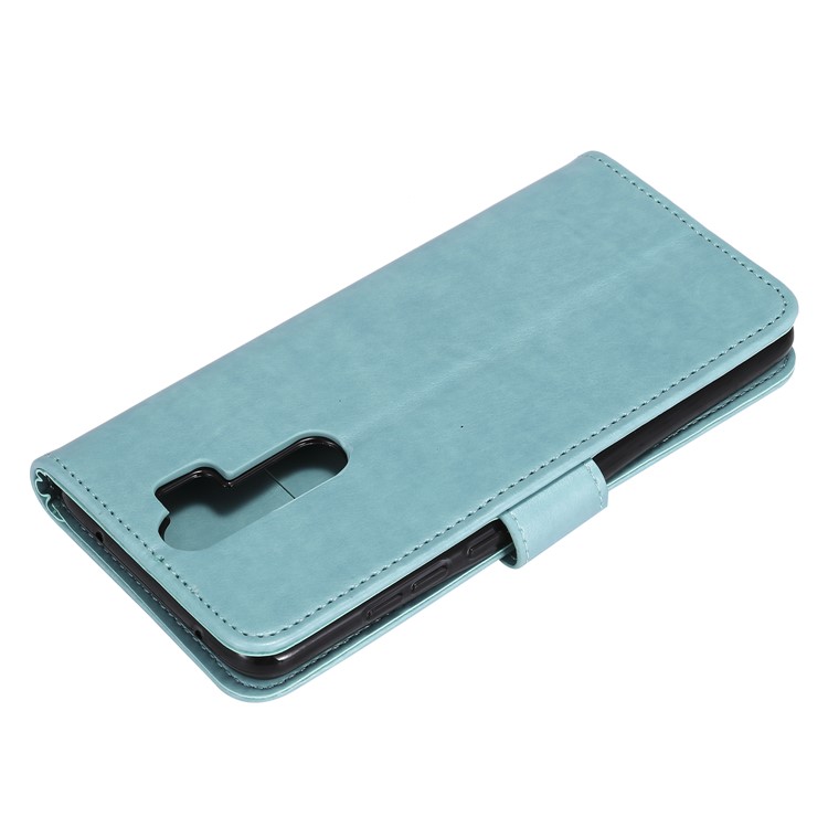 Imprinted Flower Owl Leather Wallet Case for Xiaomi Redmi Note 8 Pro - Cyan-4