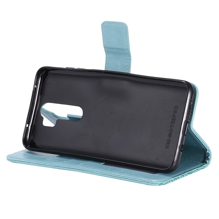 Imprinted Flower Owl Leather Wallet Case for Xiaomi Redmi Note 8 Pro - Cyan-5