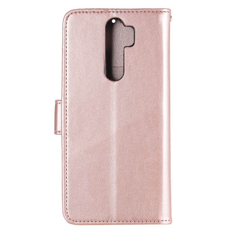 Imprinted Flower Owl Leather Wallet Case for Xiaomi Redmi Note 8 Pro - Rose Gold-2