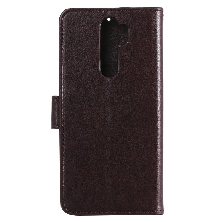 Imprinted Flower Owl Leather Wallet Case for Xiaomi Redmi Note 8 Pro - Brown-2