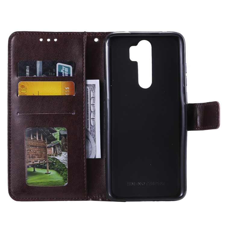 Imprinted Flower Owl Leather Wallet Case for Xiaomi Redmi Note 8 Pro - Brown-3