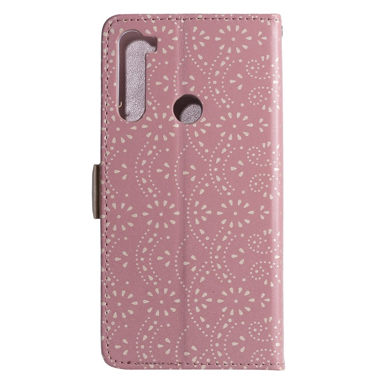 Lace Flower Pattern Zipper Pocket Leather Wallet Case for Xiaomi Redmi Note 8 - Pink-2