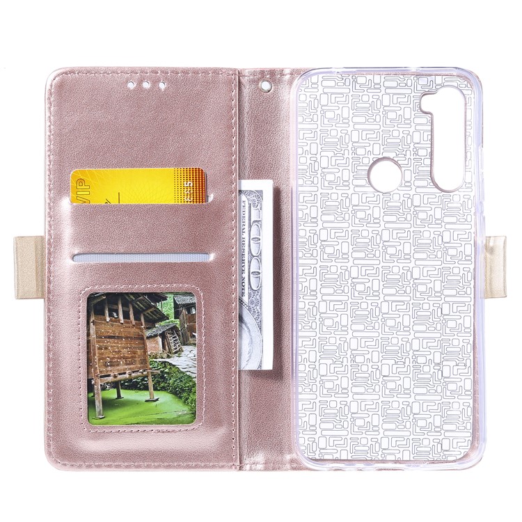 Lace Flower Pattern Zipper Pocket Leather Wallet Case for Xiaomi Redmi Note 8 - Pink-3