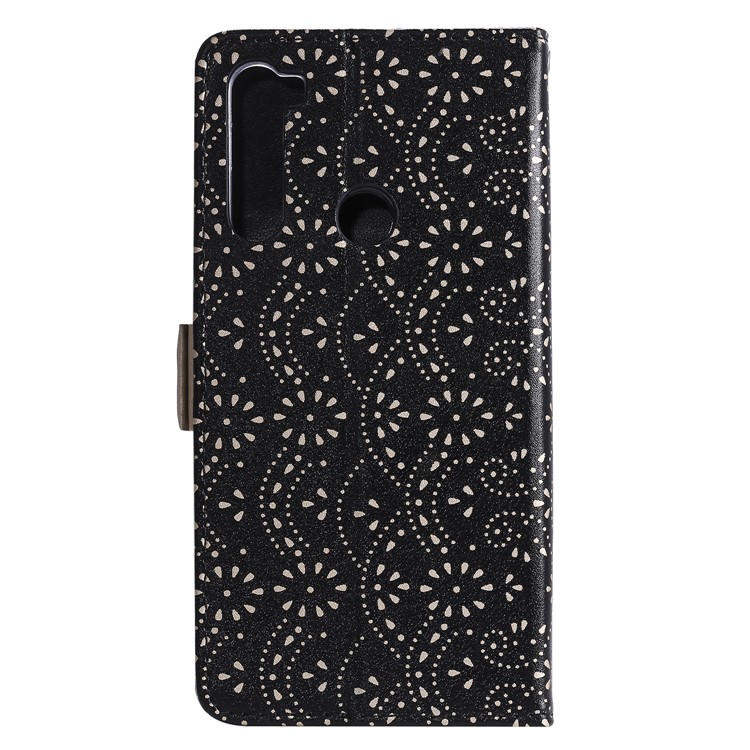 Lace Flower Pattern Zipper Pocket Leather Wallet Case for Xiaomi Redmi Note 8 - Black-2