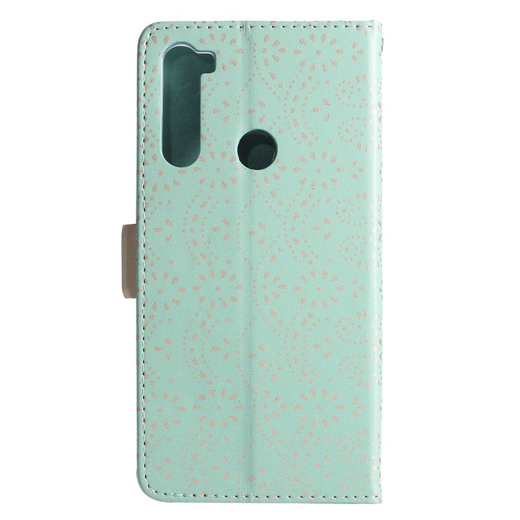 Lace Flower Pattern Zipper Pocket Leather Wallet Case for Xiaomi Redmi Note 8 - Cyan-2