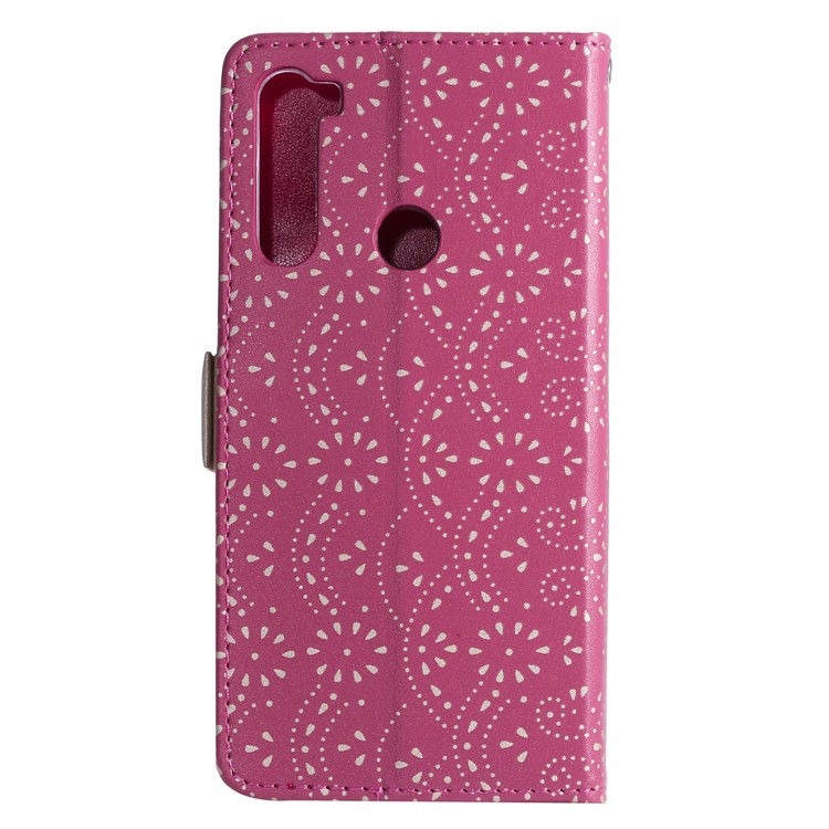 Lace Flower Pattern Zipper Pocket Leather Wallet Case for Xiaomi Redmi Note 8 - Rose-2