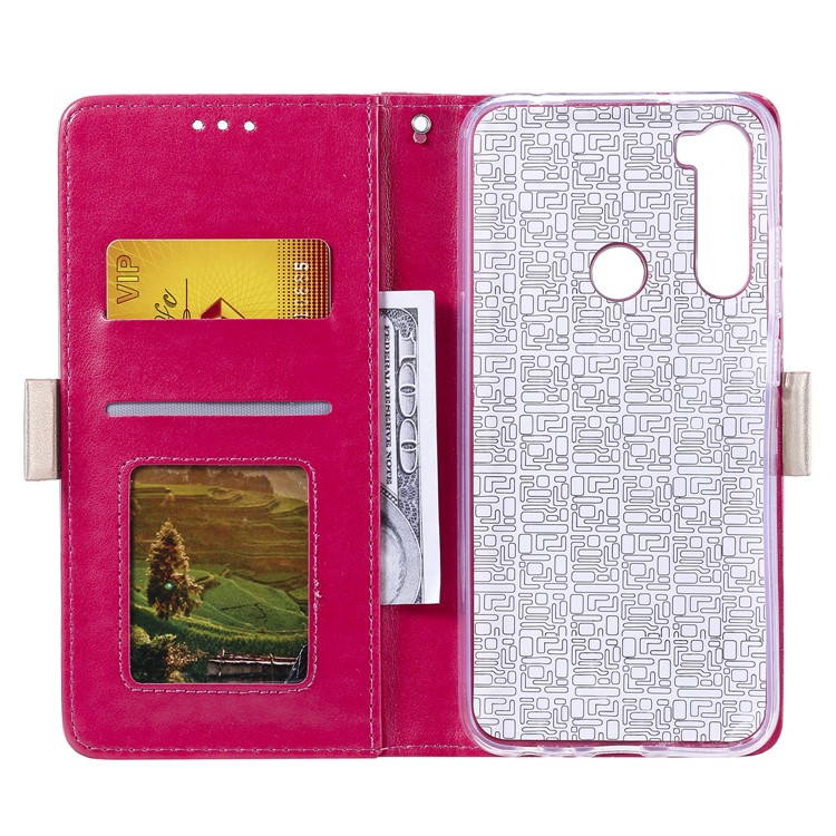 Lace Flower Pattern Zipper Pocket Leather Wallet Case for Xiaomi Redmi Note 8 - Rose-3