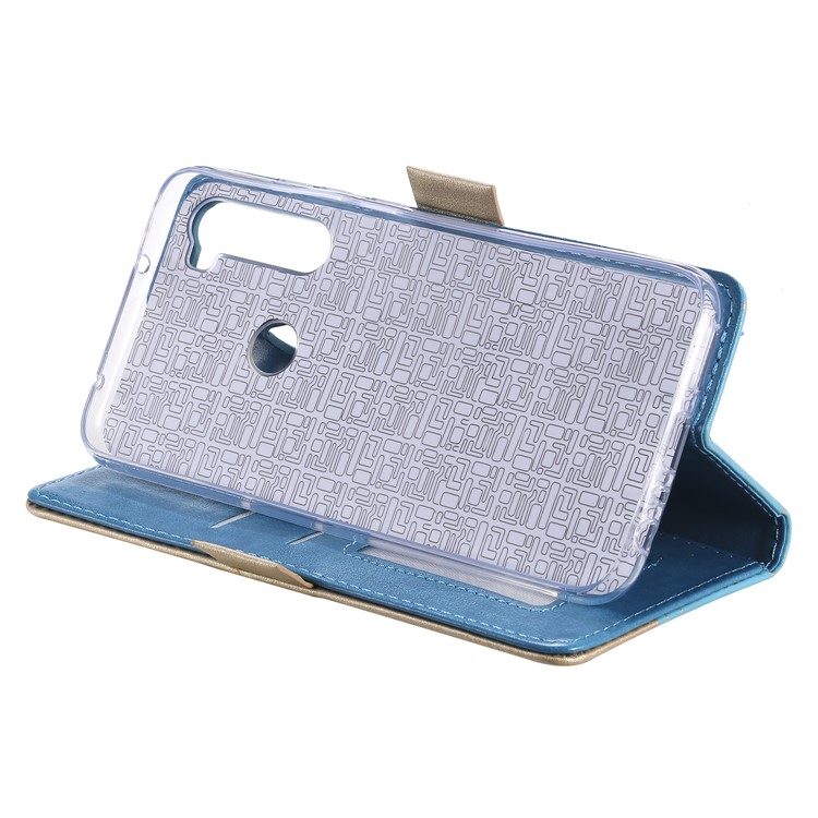 Lace Flower Pattern Zipper Pocket Leather Wallet Case for Xiaomi Redmi Note 8 - Blue-4