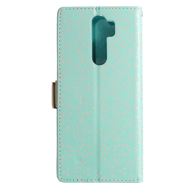 Lace Flower Pattern Zipper Pocket Wallet Leather Stand Case for Xiaomi Redmi Note 8 Pro - Cyan-2