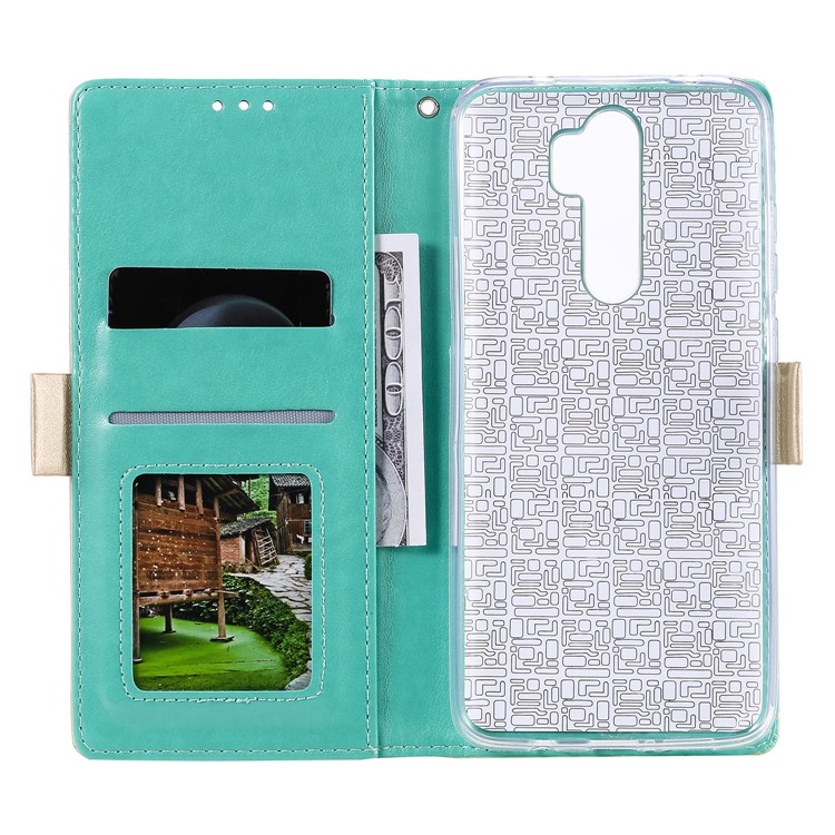 Lace Flower Pattern Zipper Pocket Wallet Leather Stand Case for Xiaomi Redmi Note 8 Pro - Cyan-3