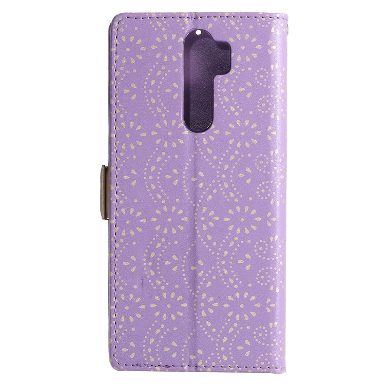 Lace Flower Pattern Zipper Pocket Wallet Leather Stand Case for Xiaomi Redmi Note 8 Pro - Purple-2