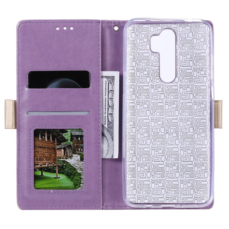 Lace Flower Pattern Zipper Pocket Wallet Leather Stand Case for Xiaomi Redmi Note 8 Pro - Purple-3