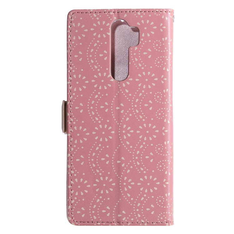 Lace Flower Pattern Zipper Pocket Wallet Leather Stand Case for Xiaomi Redmi Note 8 Pro - Pink-2