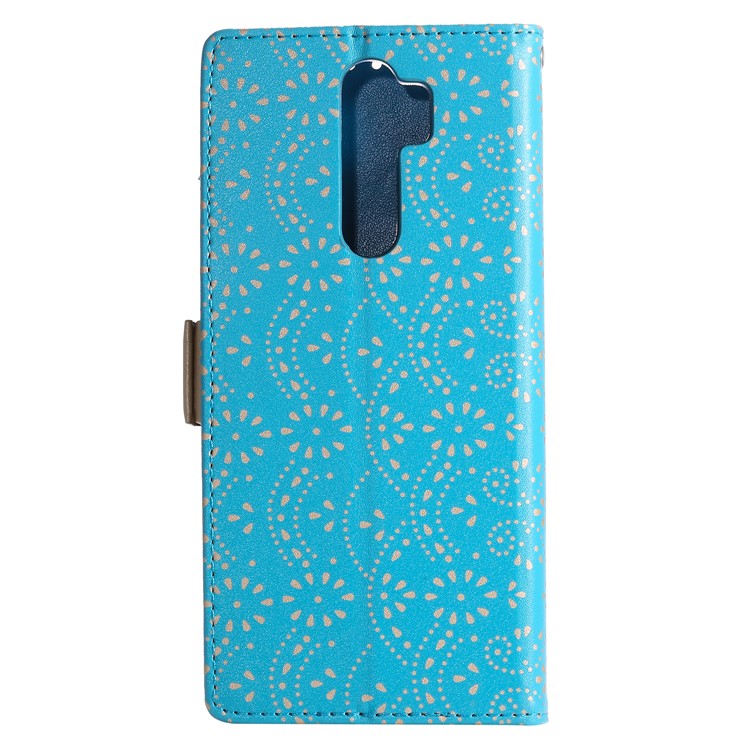 Lace Flower Pattern Zipper Pocket Wallet Leather Stand Case for Xiaomi Redmi Note 8 Pro - Blue-2