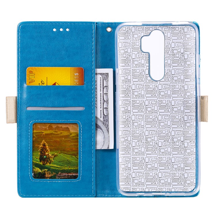 Lace Flower Pattern Zipper Pocket Wallet Leather Stand Case for Xiaomi Redmi Note 8 Pro - Blue-3