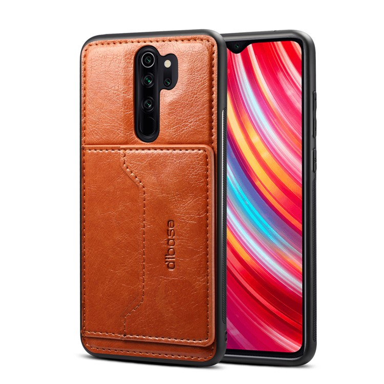 Crazy Horse PU Leather Coated PC TPU Hybrid Card Phone Case for Xiaomi Redmi Note 8 Pro - Brown-1