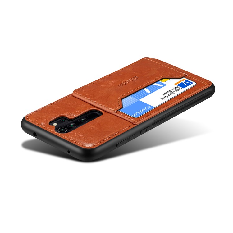 Crazy Horse PU Leather Coated PC TPU Hybrid Card Phone Case for Xiaomi Redmi Note 8 Pro - Brown-3