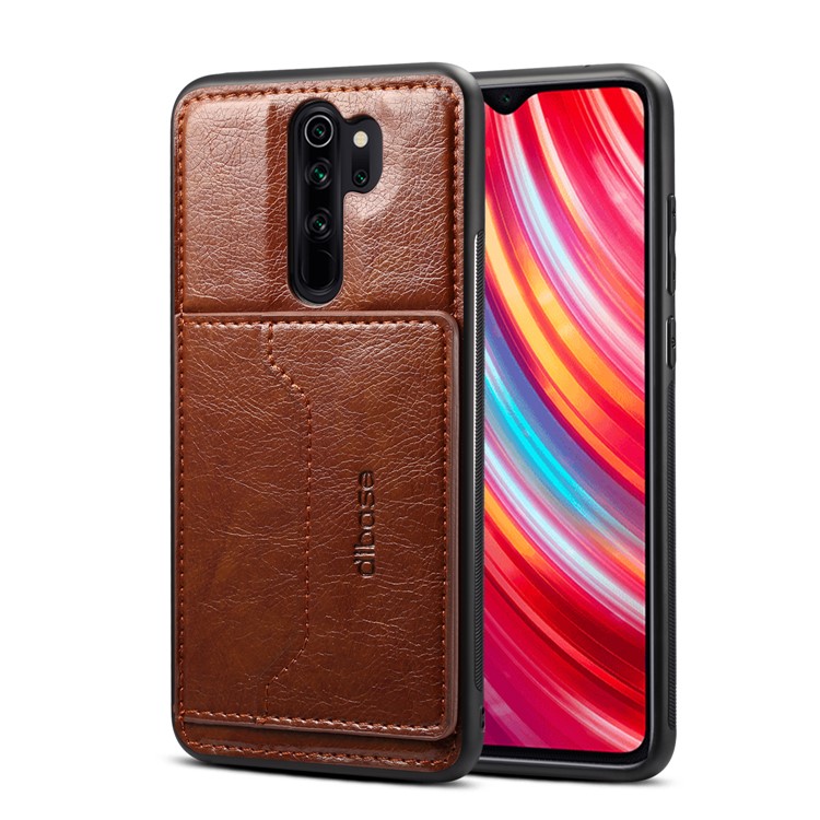 Crazy Horse PU Leather Coated PC TPU Hybrid Card Phone Case for Xiaomi Redmi Note 8 Pro - Coffee-1