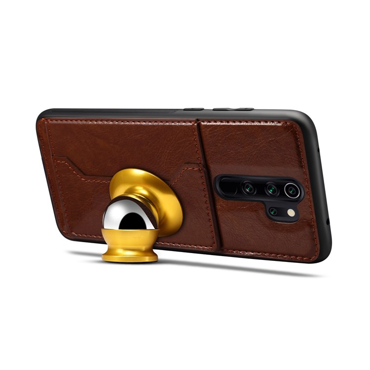 Crazy Horse PU Leather Coated PC TPU Hybrid Card Phone Case for Xiaomi Redmi Note 8 Pro - Coffee-3