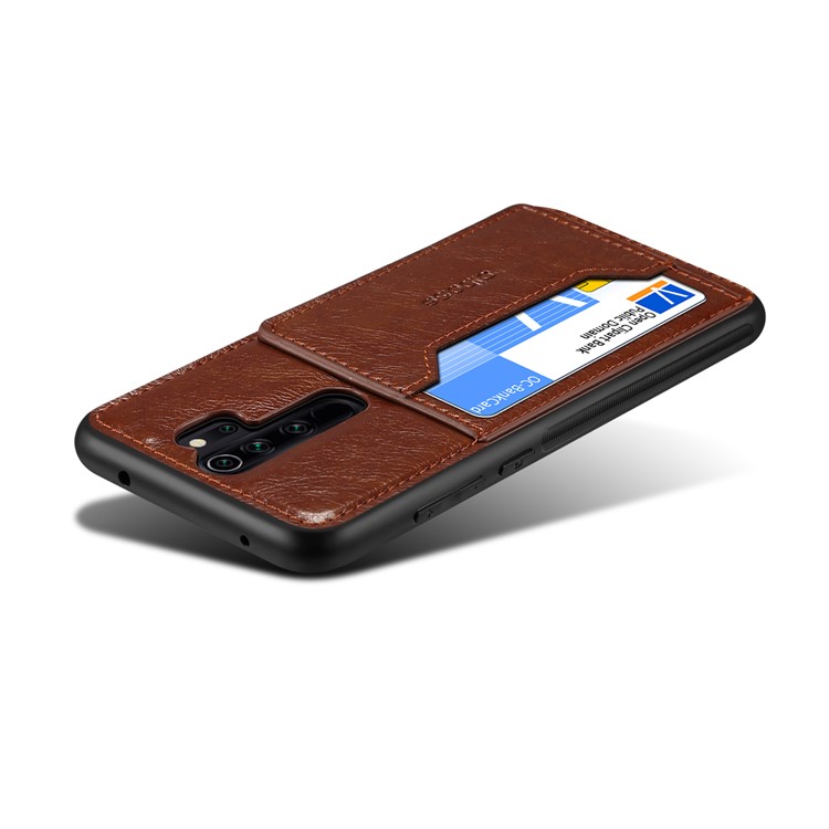 Crazy Horse PU Leather Coated PC TPU Hybrid Card Phone Case for Xiaomi Redmi Note 8 Pro - Coffee-4