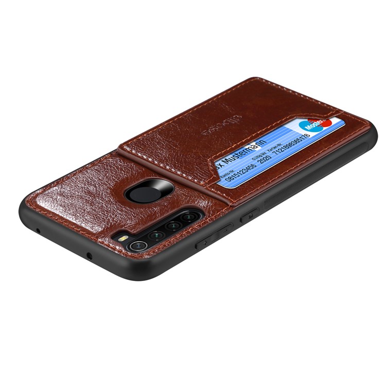 Crazy Horse PU Leather Coated PC TPU Hybrid Card Phone Case for Xiaomi Redmi Note 8 - Coffee-2