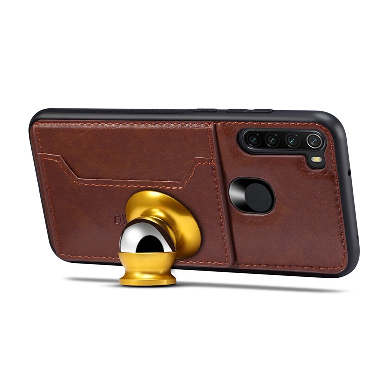 Crazy Horse PU Leather Coated PC TPU Hybrid Card Phone Case for Xiaomi Redmi Note 8 - Coffee-4