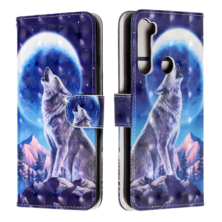 Light Spot Decor Pattern Printing Wallet Leather Phone Casing with Strap for Xiaomi Redmi Note 8 - Moon and Wolf-1