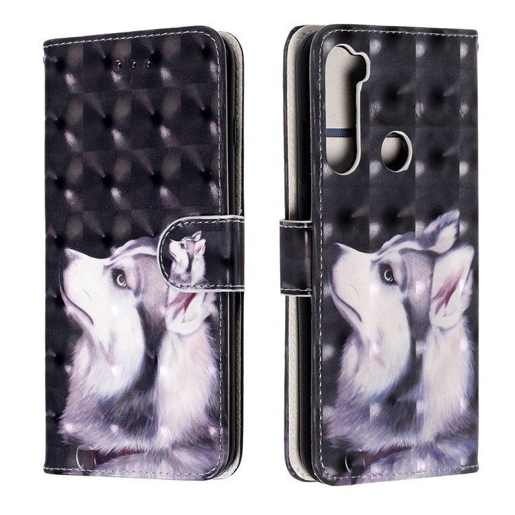 Light Spot Decor Pattern Printing Wallet Leather Phone Casing with Strap for Xiaomi Redmi Note 8 - White Wolf-1