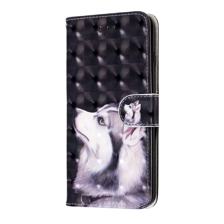 Light Spot Decor Pattern Printing Wallet Leather Phone Casing with Strap for Xiaomi Redmi Note 8 - White Wolf-2