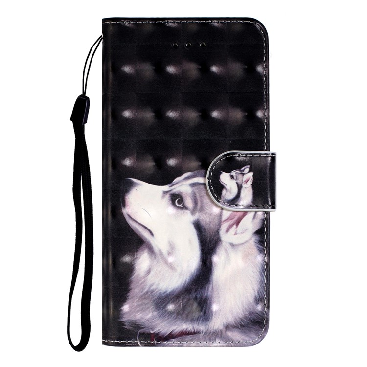 Light Spot Decor Pattern Printing Wallet Leather Phone Casing with Strap for Xiaomi Redmi Note 8 - White Wolf-4