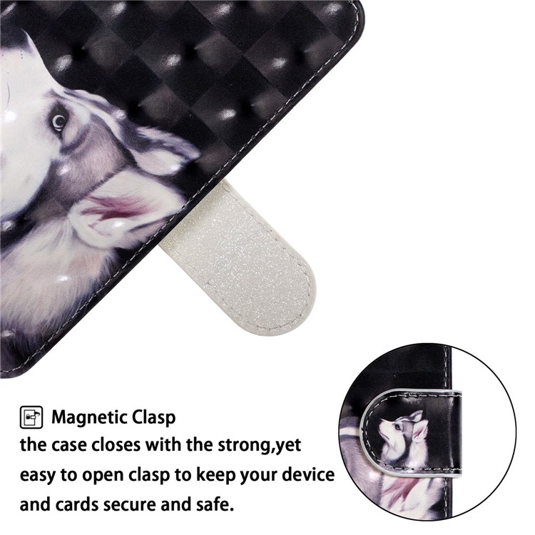 Light Spot Decor Pattern Printing Wallet Leather Phone Casing with Strap for Xiaomi Redmi Note 8 - White Wolf-5