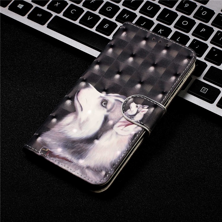 Light Spot Decor Pattern Printing Wallet Leather Phone Casing with Strap for Xiaomi Redmi Note 8 - White Wolf-7
