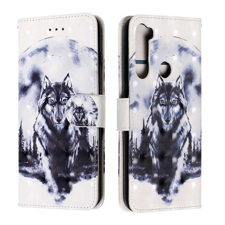 Light Spot Decor Pattern Printing Wallet Leather Phone Casing with Strap for Xiaomi Redmi Note 8 - Black Wolf-1