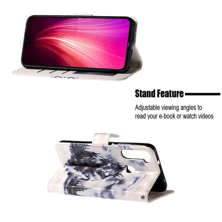Light Spot Decor Pattern Printing Wallet Leather Phone Casing with Strap for Xiaomi Redmi Note 8 - Black Wolf-6