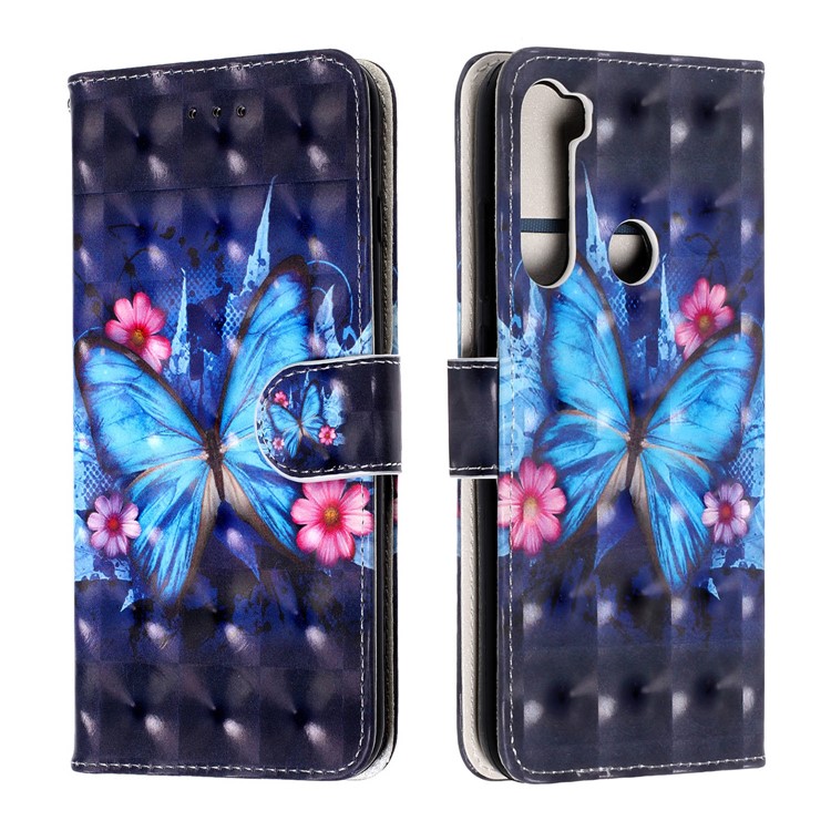 Light Spot Decor Pattern Printing Wallet Leather Phone Casing with Strap for Xiaomi Redmi Note 8 - Blue Butterflies-1