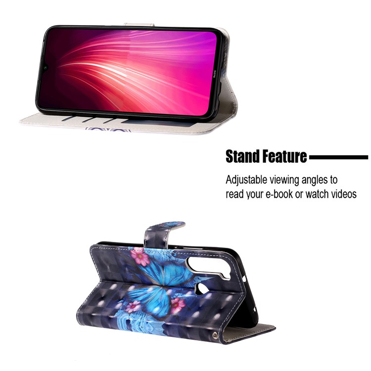 Light Spot Decor Pattern Printing Wallet Leather Phone Casing with Strap for Xiaomi Redmi Note 8 - Blue Butterflies-7