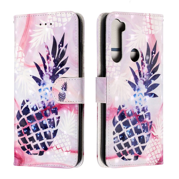 Light Spot Decor Pattern Printing Wallet Leather Phone Casing with Strap for Xiaomi Redmi Note 8 - Pineapple-1