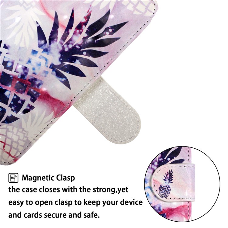 Light Spot Decor Pattern Printing Wallet Leather Phone Casing with Strap for Xiaomi Redmi Note 8 - Pineapple-5