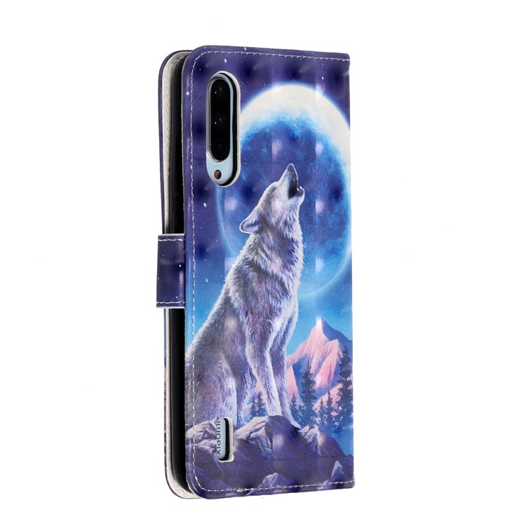 Light Spot Decor Pattern Printing Wallet Flip Leather Case with Strap for Xiaomi Mi CC9e/Mi A3 - Moon and Wolf-3