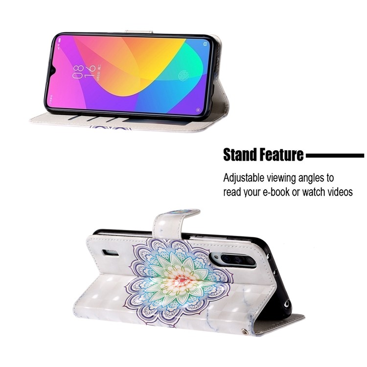 Light Spot Decor Pattern Printing Wallet Flip Leather Case with Strap for Xiaomi Mi CC9e/Mi A3 - Malanda Flower-6