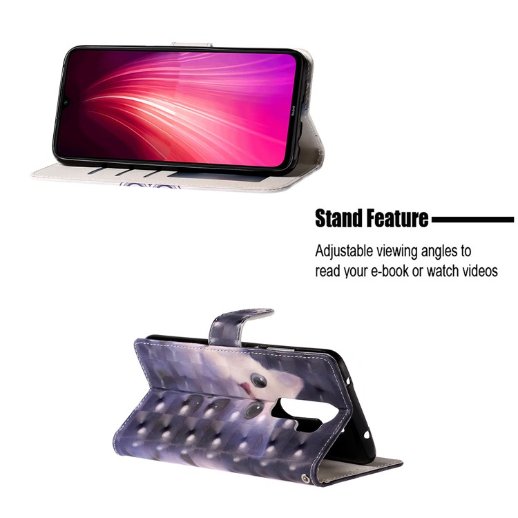 Light Spot Decor Pattern Printing Wallet Leather Phone Cover with Strap for Xiaomi Redmi Note 8 Pro - Cat-6