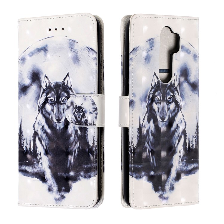 Light Spot Decor Pattern Printing Wallet Leather Phone Cover with Strap for Xiaomi Redmi Note 8 Pro - Wolf-1